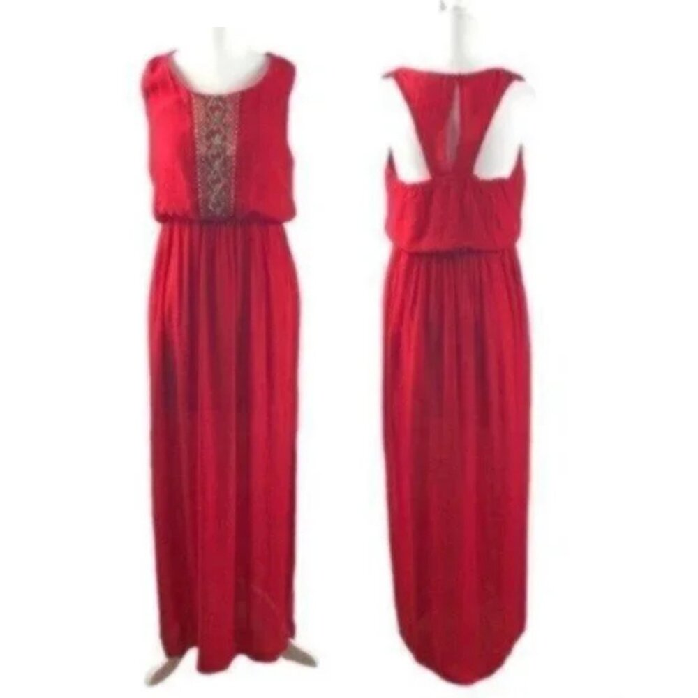 Love Reign Red Embroidered Maxi Dress Medium
